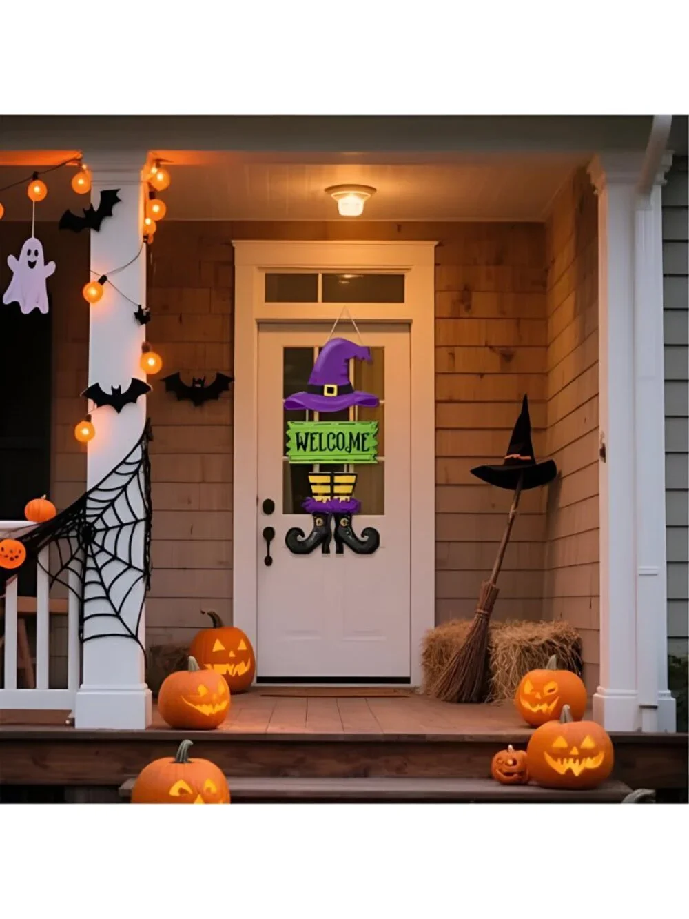 Halloween Door Sign Witch Wreath Decorations Witch Welcome Door Sign Hallowee
